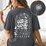 God Is Good All The Time Butterfly Floral Psalms 136 1 Christian T Shirt Apparel Women - Rust Field Wear