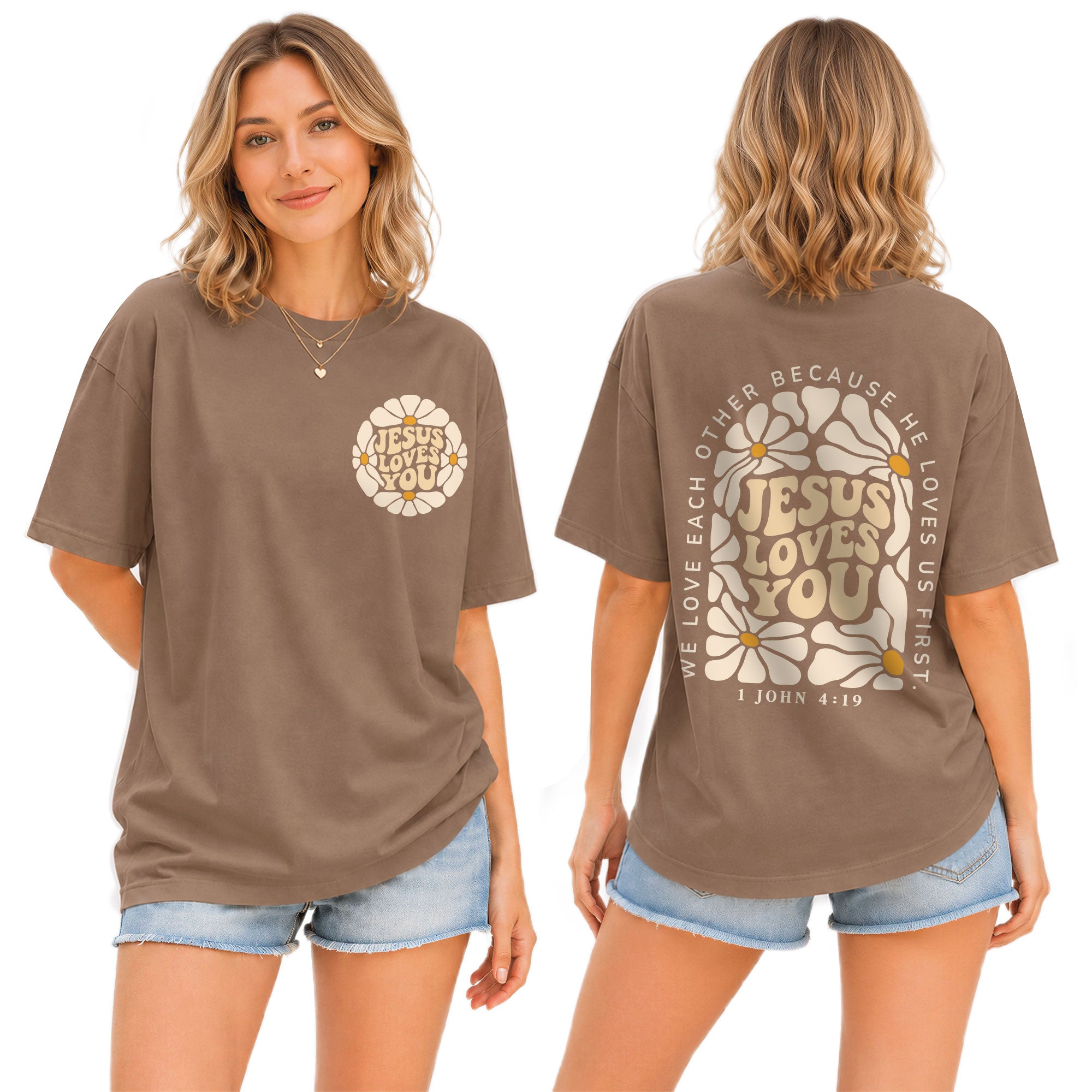 Jesus Loves You Retro Daisy Floral 1 John 4 19 Scripture Christian T Shirt Apparel Women
