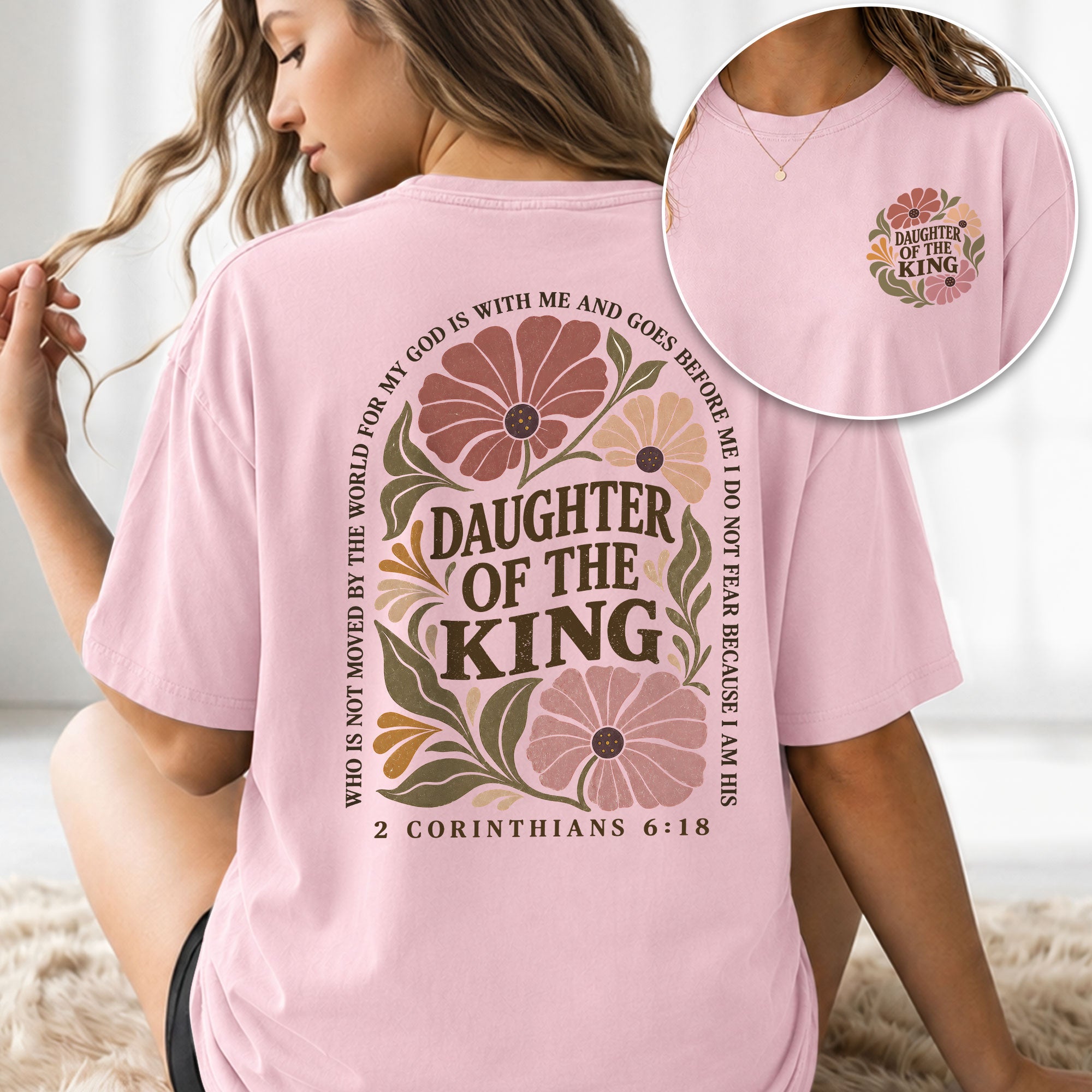 Daughter Of The King T-Shirt Christian Retro Floral Bible Verse Women Graphic Tee