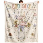 God Says You Are Blanket Inspirational Bible Verse Floral Soft Cozy Throw Blanket