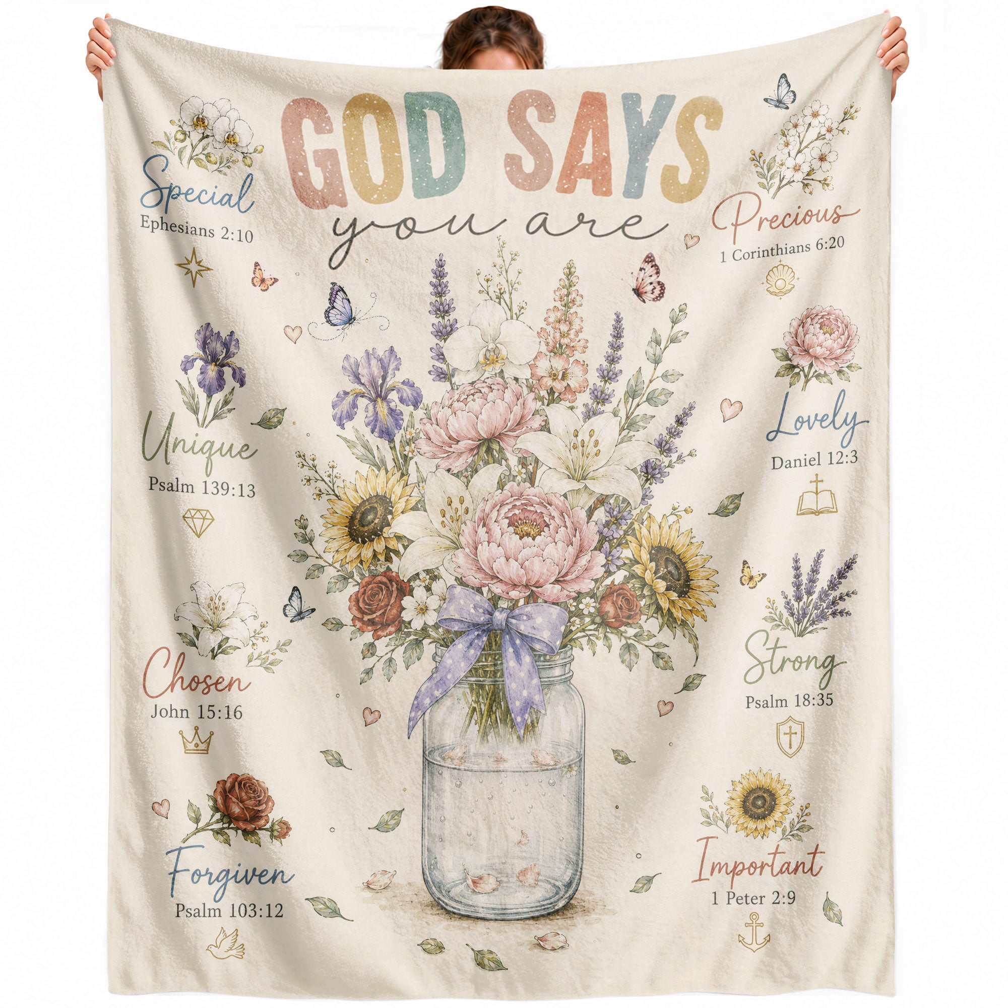 God Says You Are Blanket Inspirational Bible Verse Floral Soft Cozy Throw Blanket