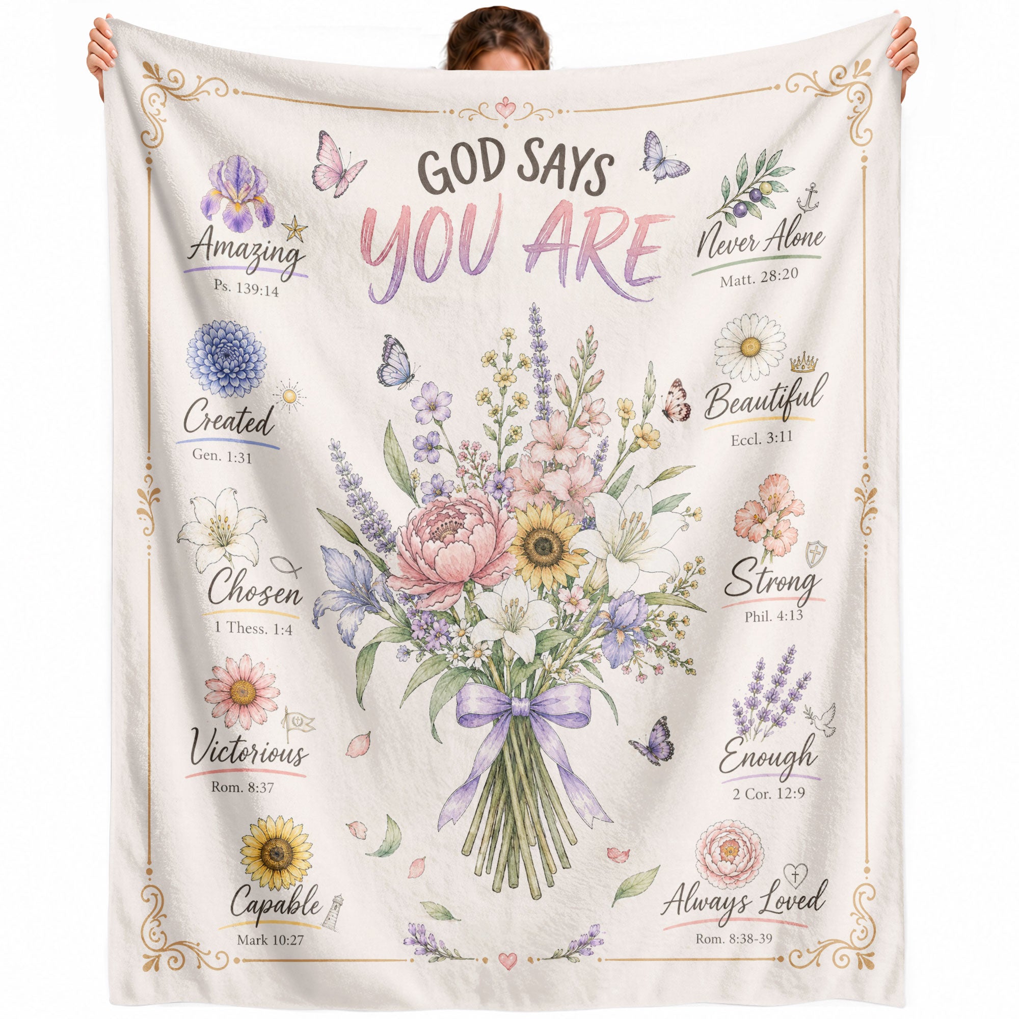 God Says You Are Blanket Christian Scripture Floral Fleece Throw Blanket Decoration