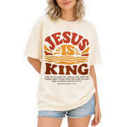 Jesus Is King Retro Sunset Waves Revelation 17 14 Graphic Christian T Shirt Women