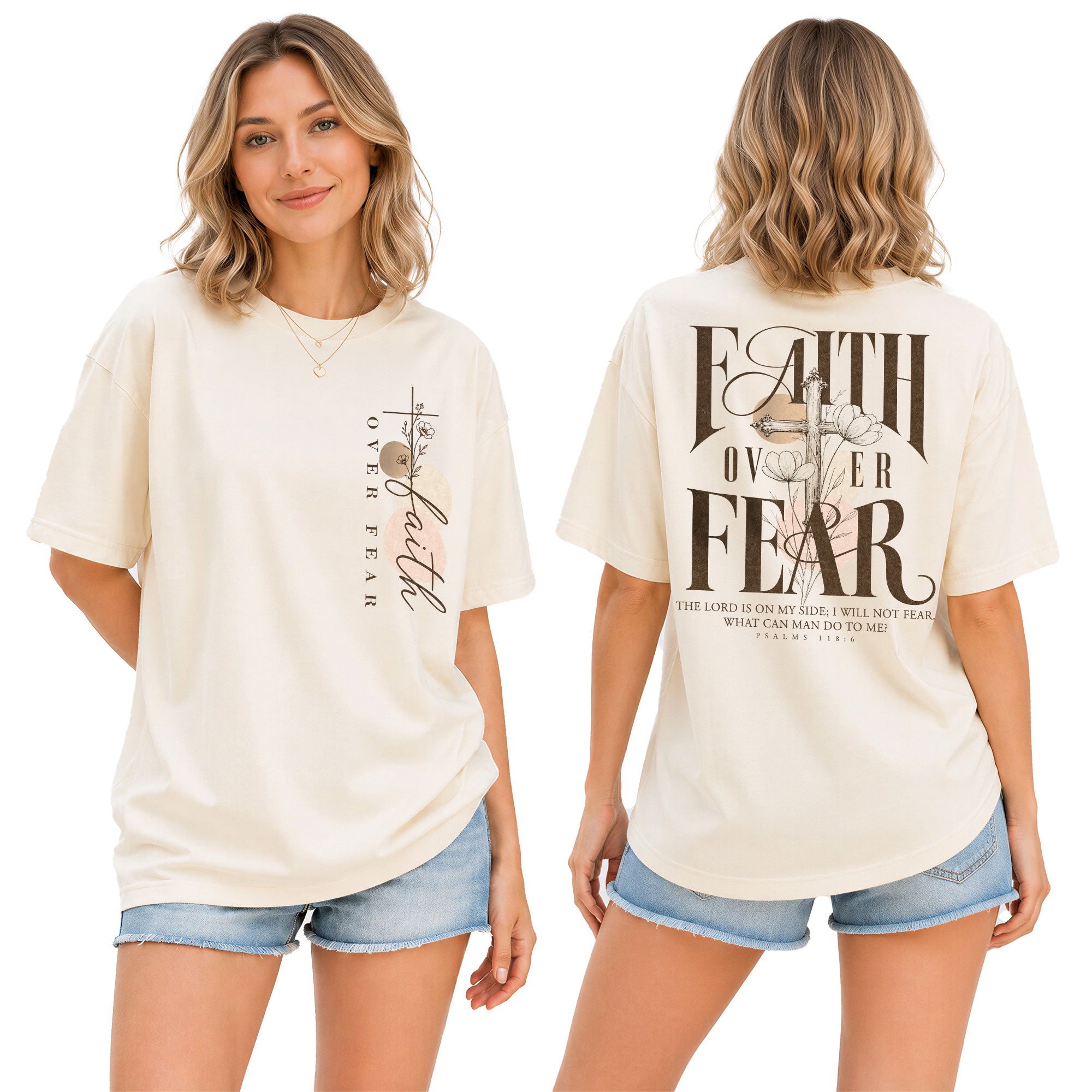 Faith Over Fear Shirt Christian Women Vintage Floral Cross Shirt Psalm 118 Bible Tee