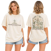 Faith Over Fear Shirt Christian Women Botanical Floral Cross Tee Psalm 118 Bible Verse