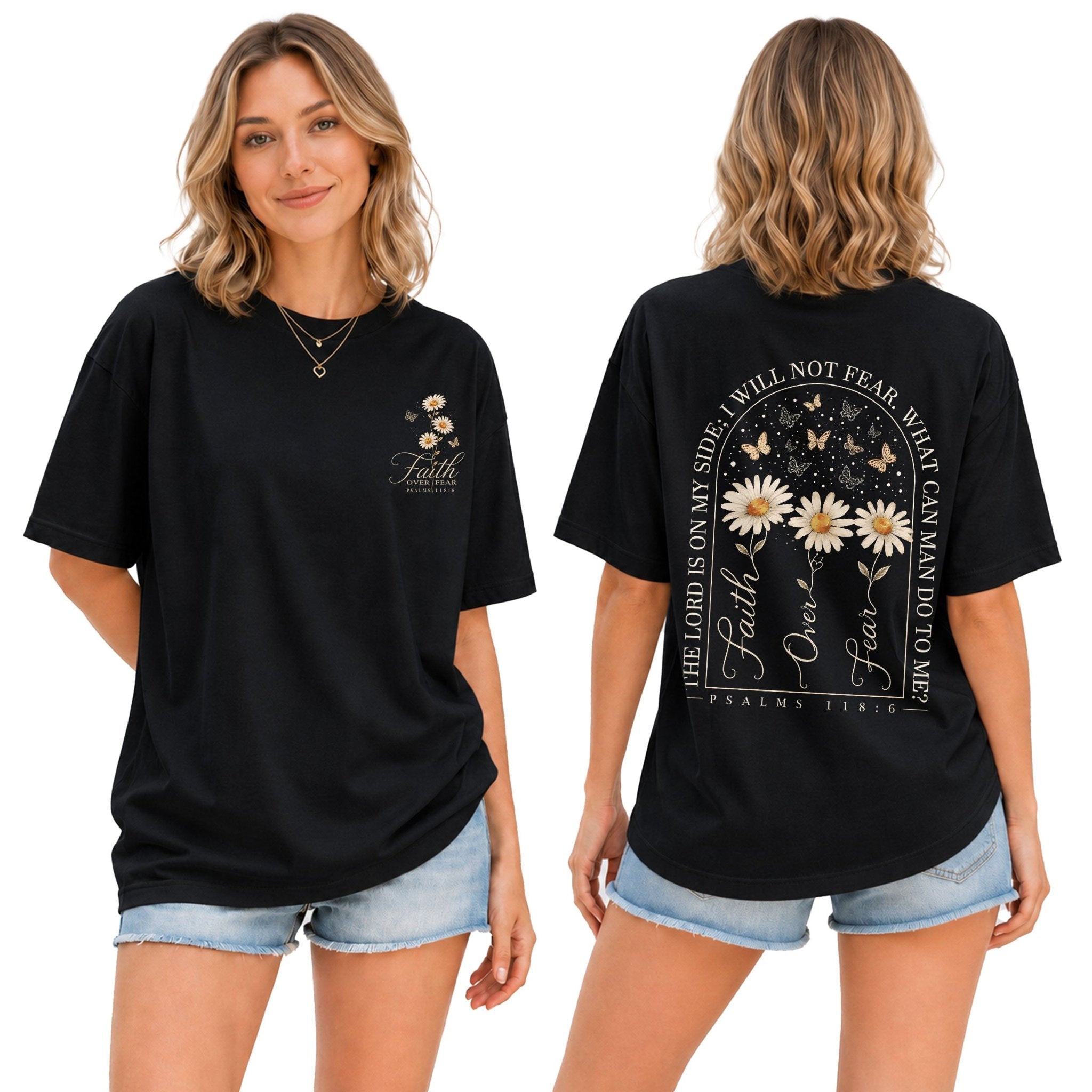 Faith Over Fear Shirt Christian Women Daisy Butterfly Shirt Psalm 118 Bible Verse Floral Tee - Rust Field Wear