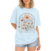 God Is Within Her Shirt Wildflower Floral Bee Christian Bible Verse Women Graphic Tee