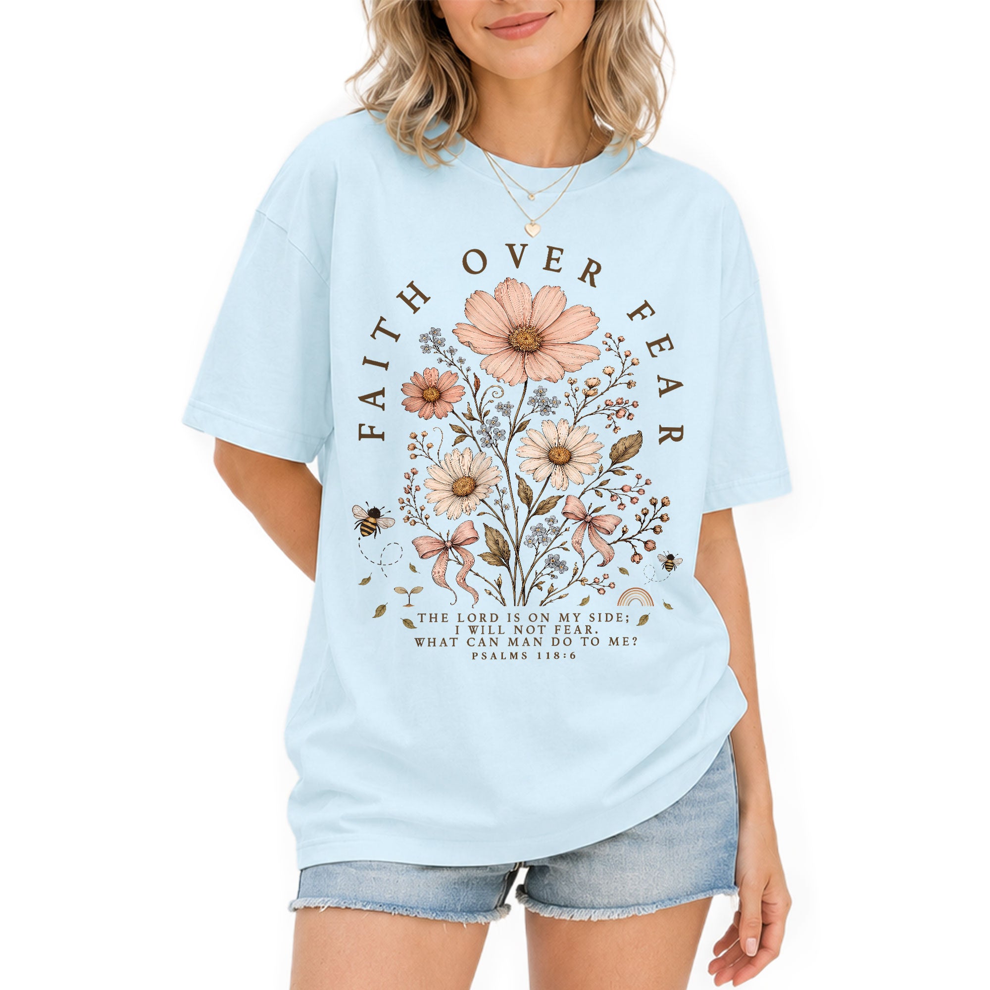 Faith Over Fear Shirt Wildflower Daisy Christian Psalm 118 6 Bible Verse Graphic Tee