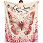 God Says You Are Pink Butterfly Blanket with Bible Verses Christian Floral Faith