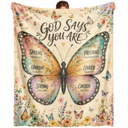 God Says You Are Butterfly Blanket with Bible Verses Christian Floral Inspiration