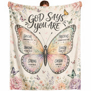God Says You Are Butterfly Blanket with Bible Verses Christian Floral Faith Inspiration