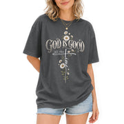 God Is Good Shirt Christian Floral Daisy Cross Bible Verse Women Faith Graphic T-Shirt