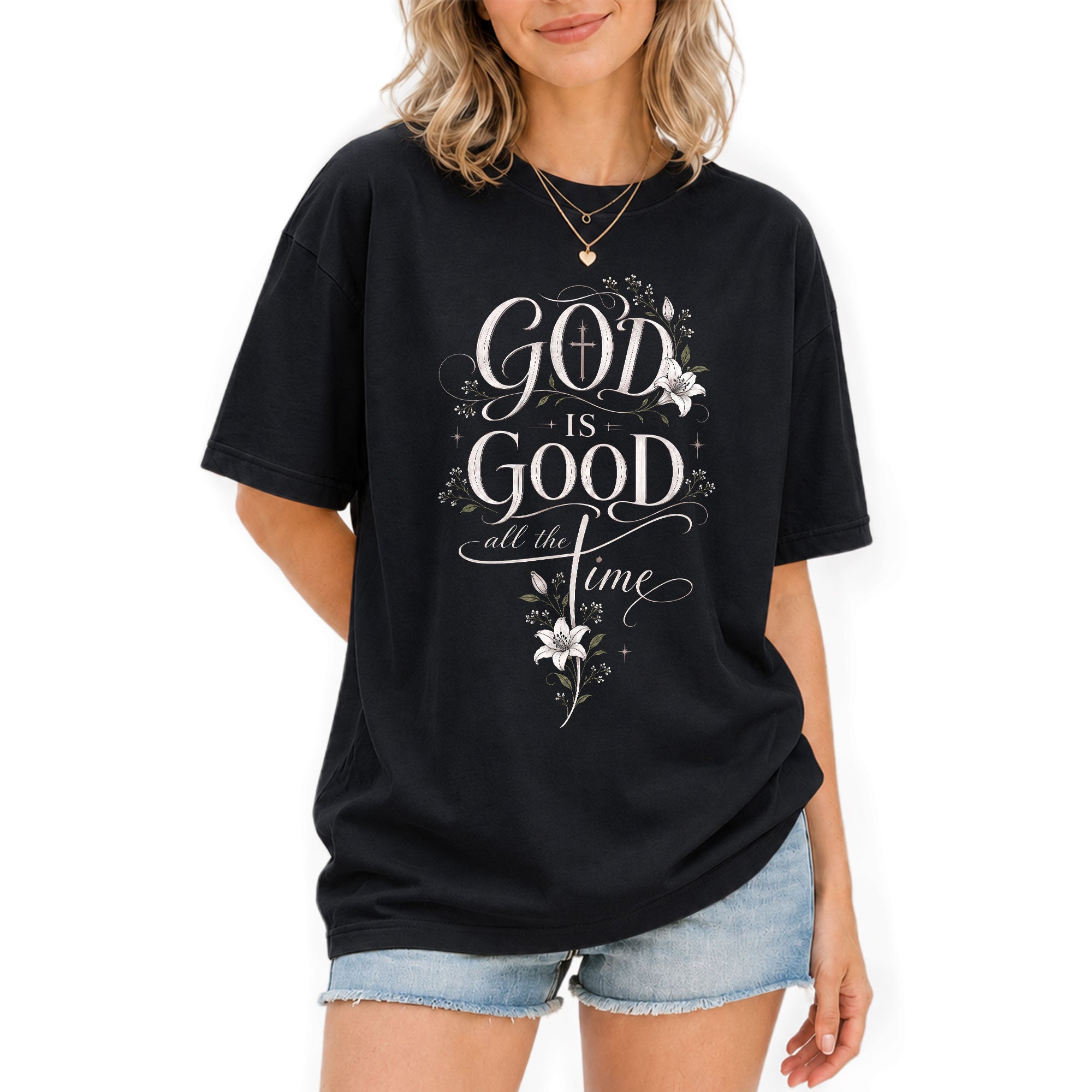 God Is Good Shirt Floral Lily Cross Christian Women Faith Quote Elegant Graphic Tee