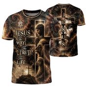 Jesus The Way The Truth The Life Christian Lion Lamb Cross 3D Graphic Shirt for Men