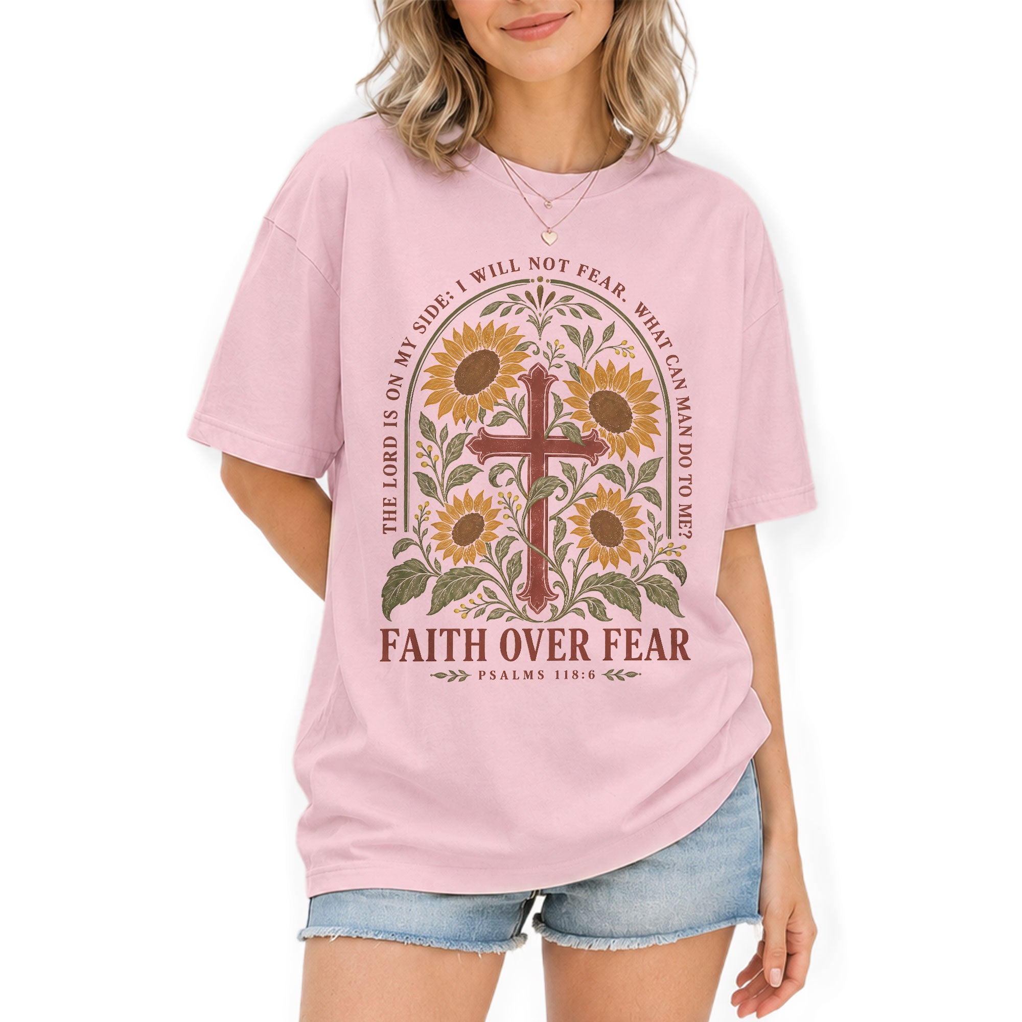Faith Over Fear Shirt Women Sunflower Cross Christian Shirt Aesthetic Bible Verse Graphic