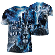 I Cant But I Know A Guy Blue Lion Cross Christian 3D Graphic Crewneck Shirt For Men