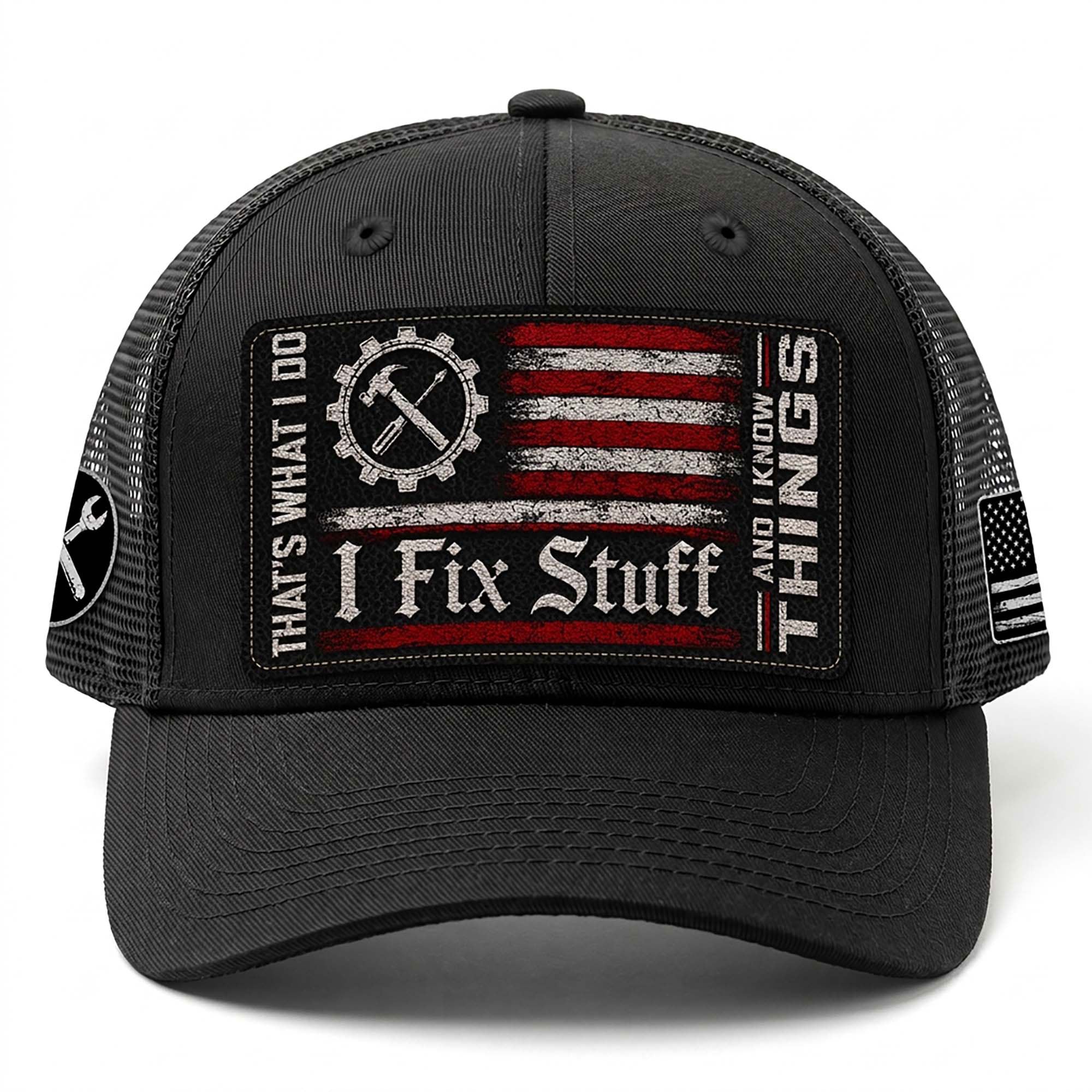 I Fix Stuff Mechanic American Flag Patch Trucker Hat Cool Handyman Dad Gift Idea