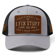 That's What I Do I Fix Stuff Leather Patch Gray Trucker Hat Cool Handyman Gift Idea