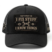 That's What I Do I Fix Stuff Patch Black Trucker Hat Cool Handyman Dad Gift Idea