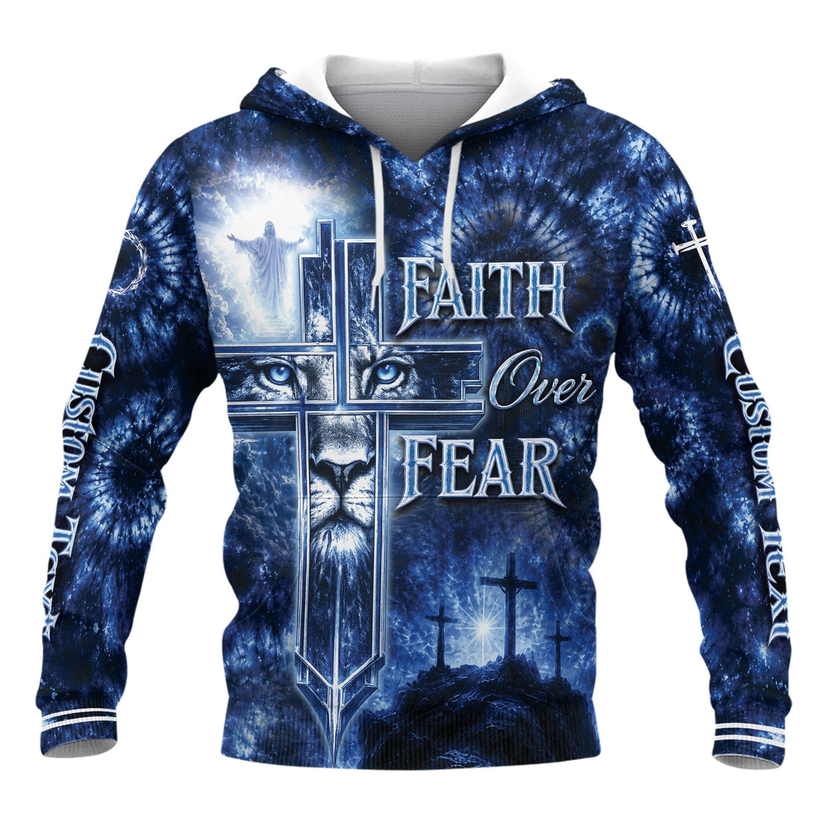 Custom Faith Over Fear 3D Hoodie Personalized Name Jesus Lion Cross Pullover - Rust Field Wear
