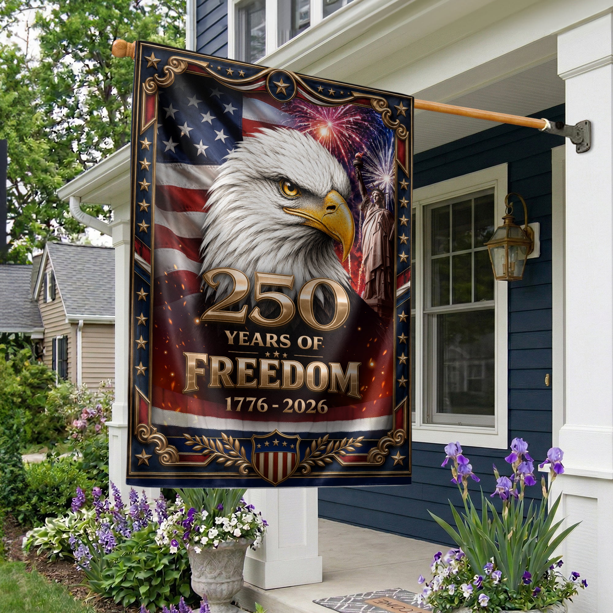 Patriotic House Flag 1776-2026 Bald Eagle Freedom USA Banner Decor