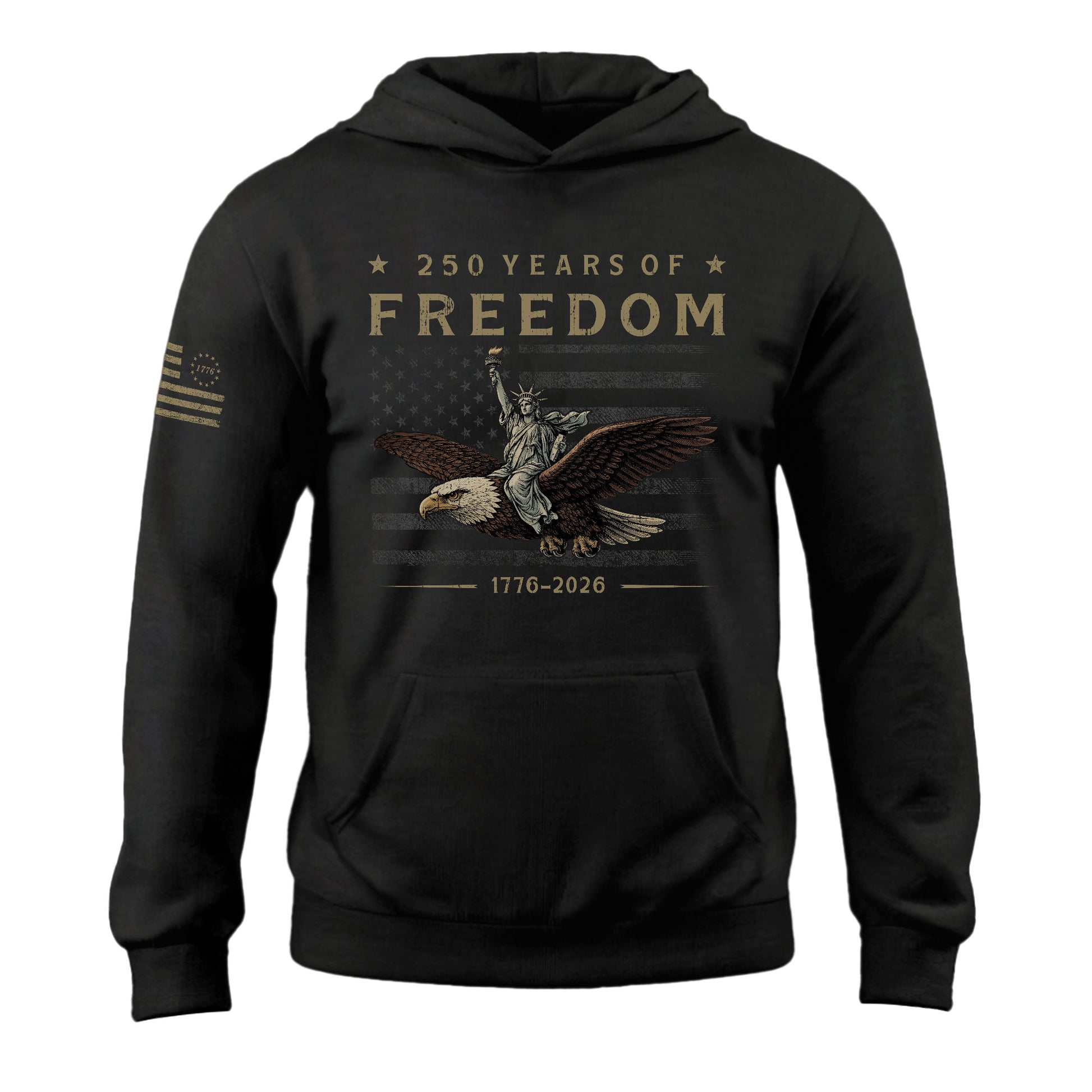 USA 250th Anniversary Hoodie 250 Years of Freedom 1776-2026 American Flag Eagle Liberty Patriotic - Rust Field Wear