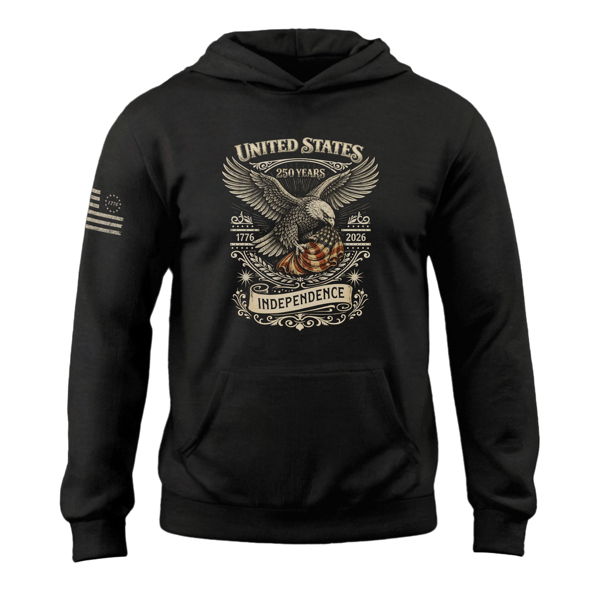 USA 250th Anniversary Hoodie 1776-2026 American Flag Patriotic Mens Hoodie - Rust Field Wear