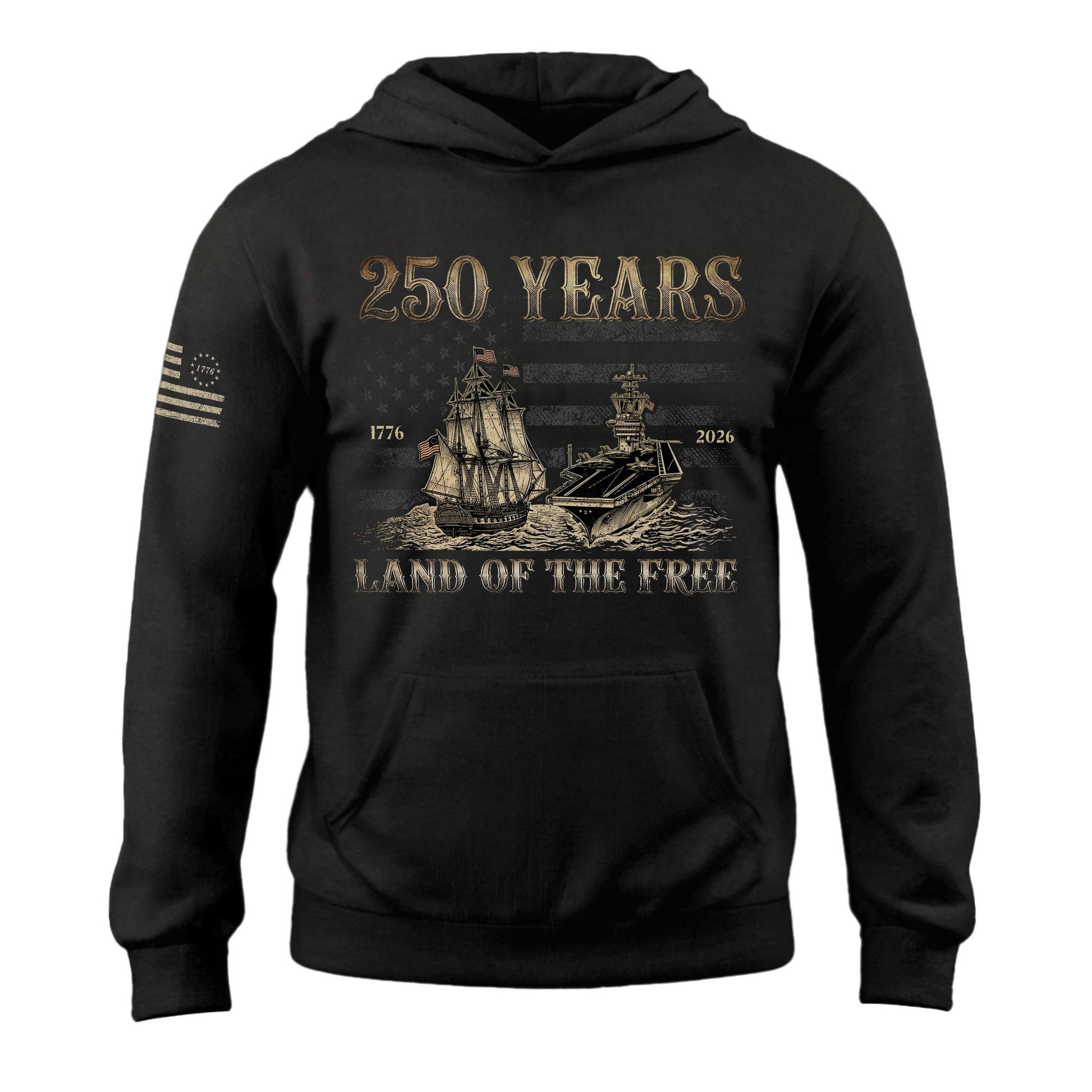 USA 250th Anniversary Hoodie 1776-2026 Retro American Sailing Ship Patriotic - Rust Field Wear
