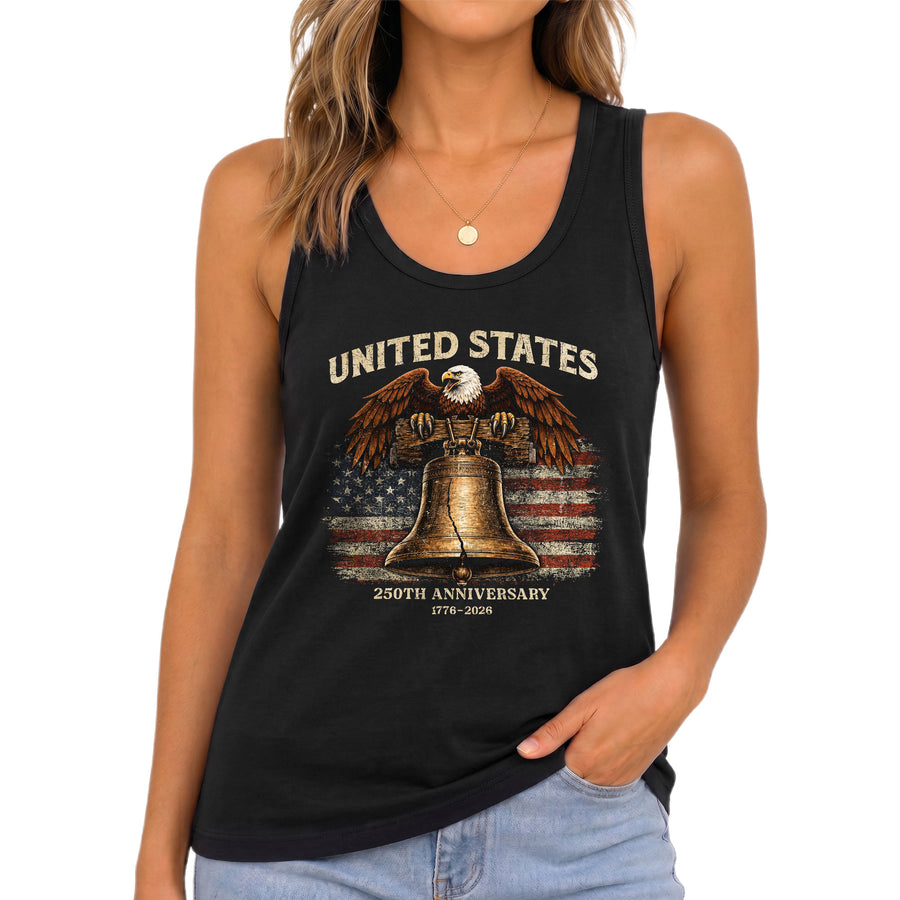United States 250th Anniversary Tank Top Women Liberty Bell Patriotic Eagle Shirt