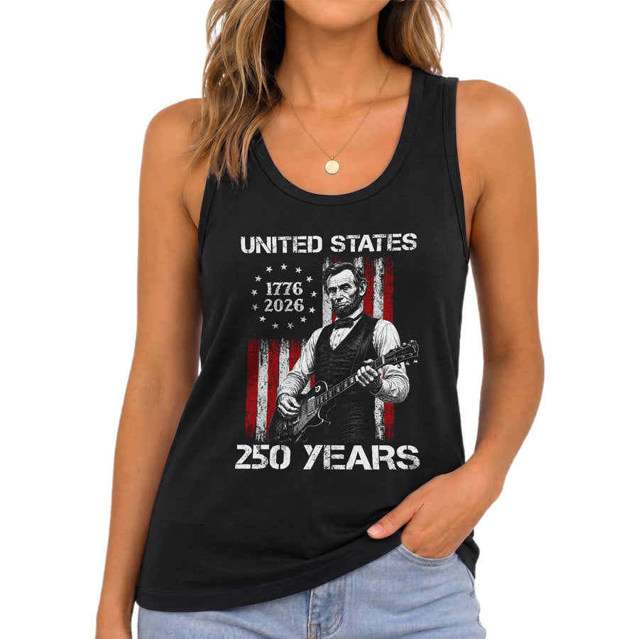 Tank Top Women America 250 Years 1776-2026 Abraham Lincoln Guitar Patriotic Sleeveless