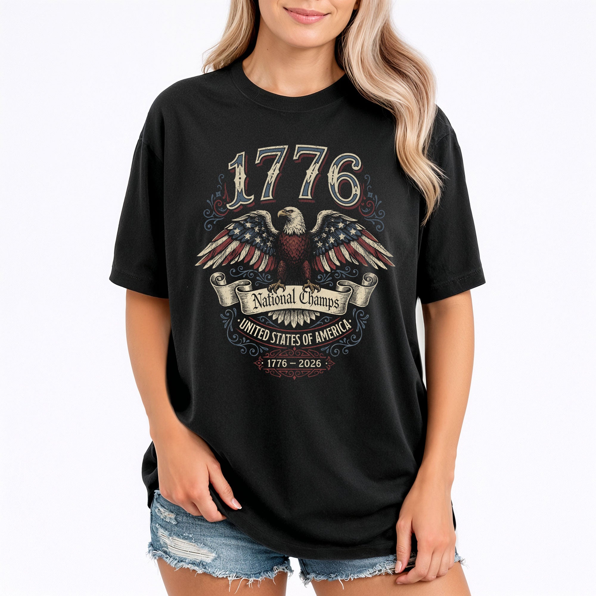 1776 National Champs Shirt Vintage American Eagle Graphic Tee Patriotic 1776-2026 T-Shirt