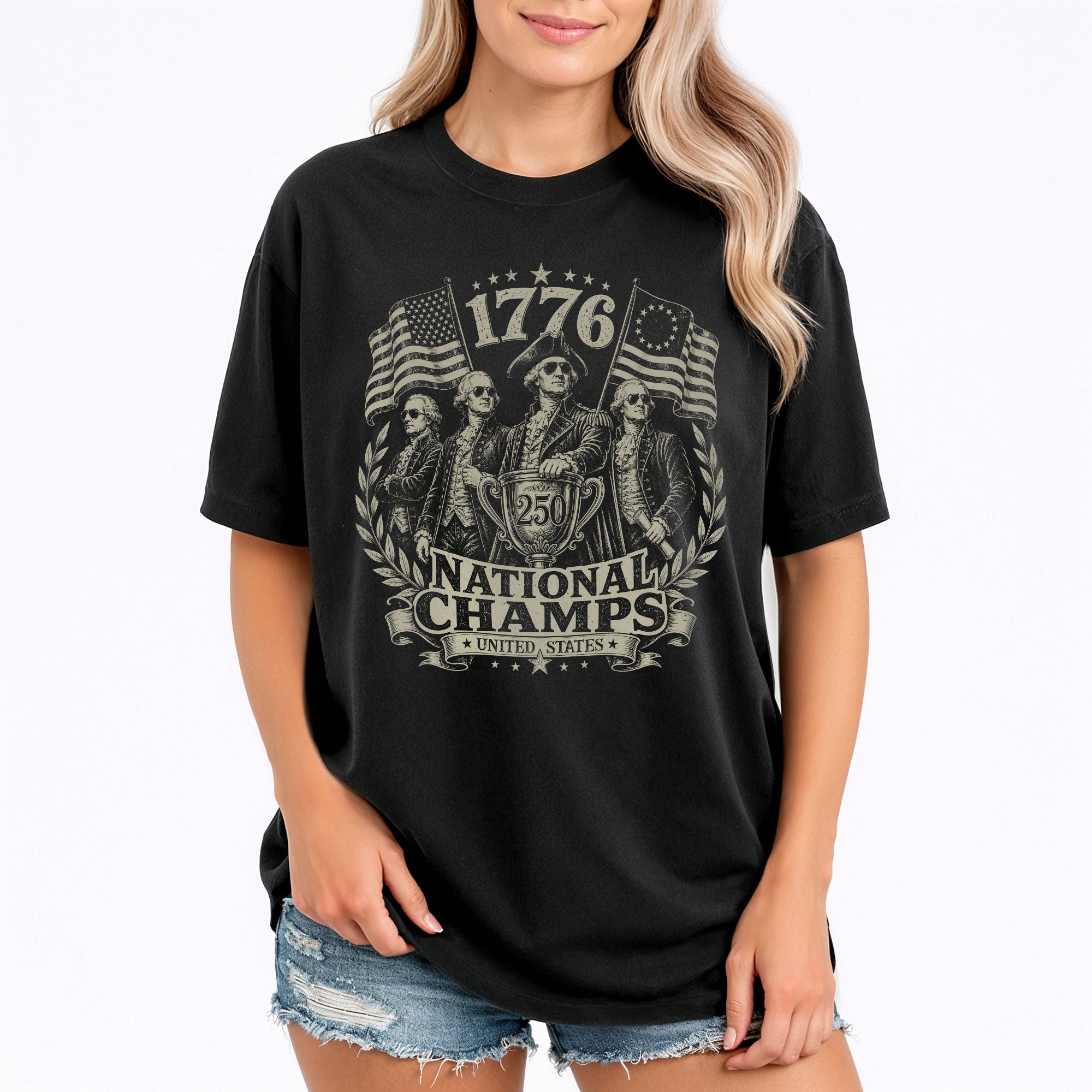 National Champs Graphic Tee Classic 1776 Patriotic Cotton T-Shirt for American Patriots