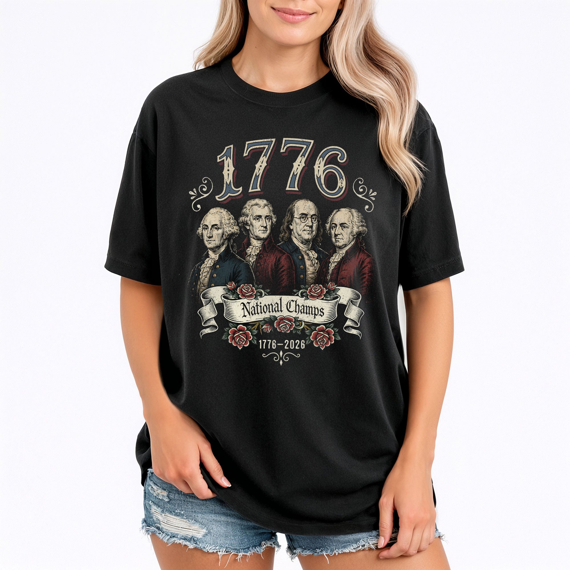 1776-2026 National Championship Graphic T Shirt Patriotic Historical Design Cotton Tee Shirt