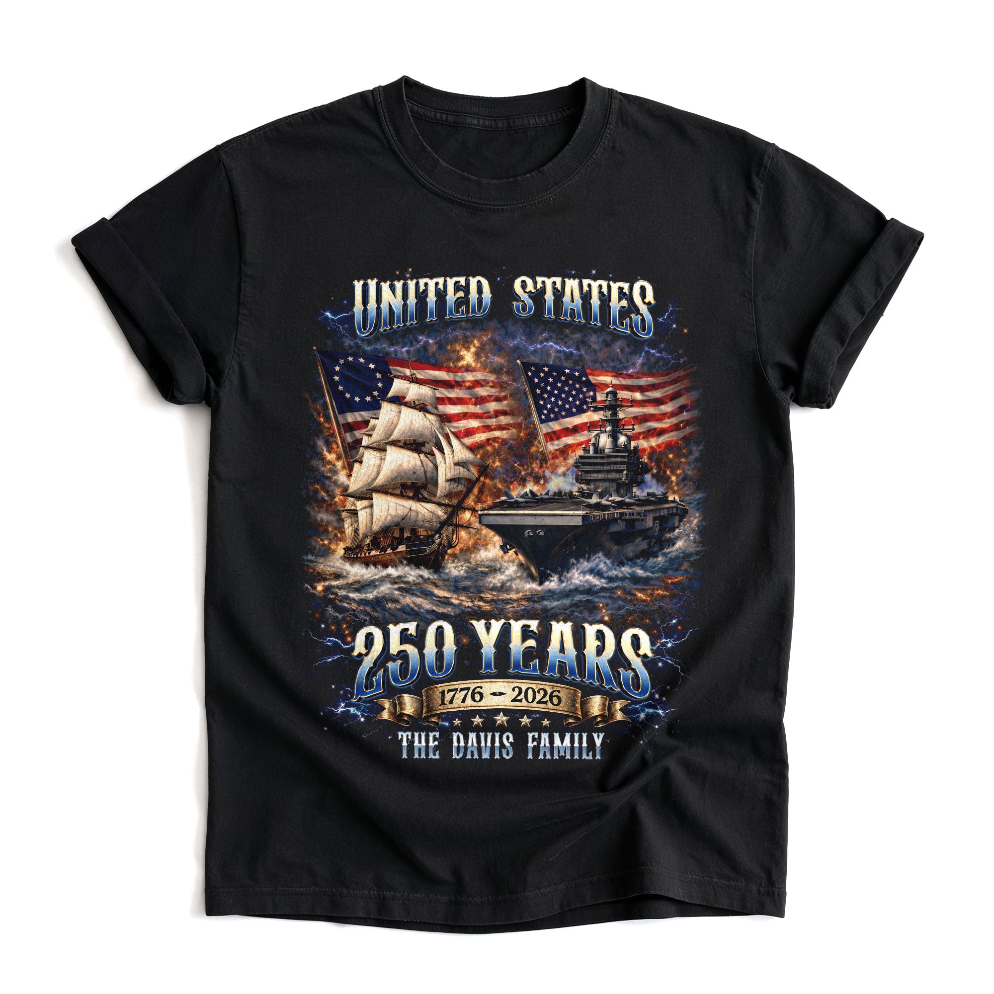Warship Sailing Vessel Holiday Graphic Tee Customized Custom Family Name USA Shirts