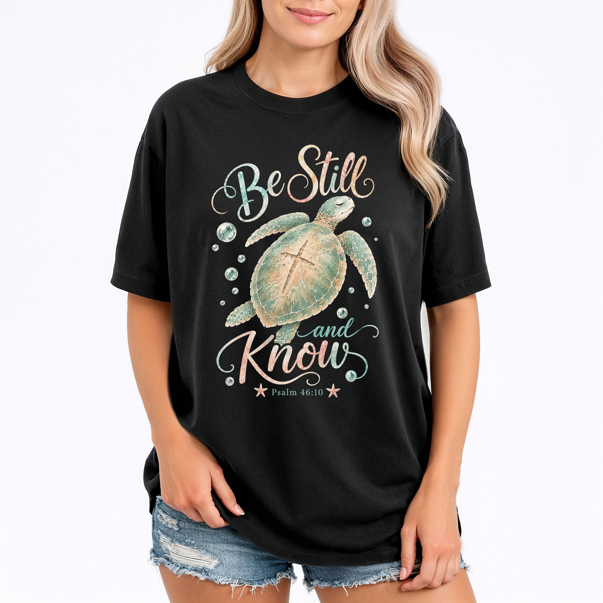 Be Still And Know Shirt Sea Turtle Cross Ocean Christian Psalm 46 10 Faith Graphic Tee