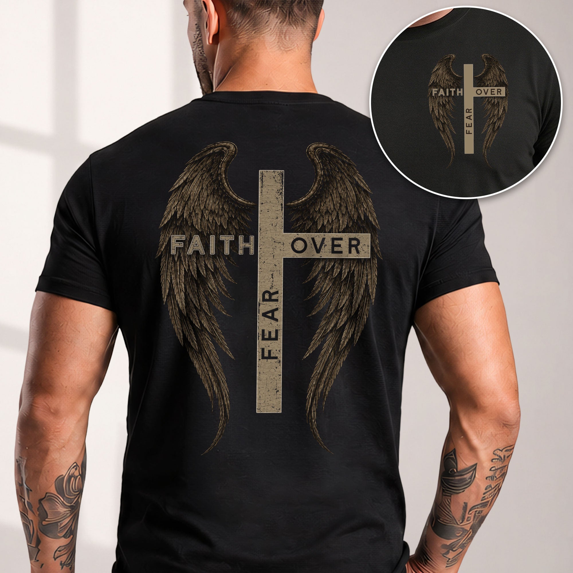 Faith Over Fear Shirt Christian Cross Angel Wings T-Shirt Inspirational Religious Tee - Rust Field Wear