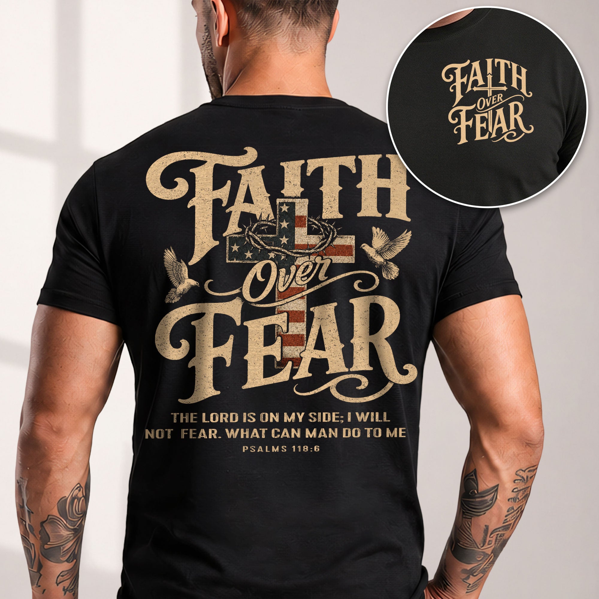 Faith Over Fear Christian Shirt Psalm 118:6 Patriotic Religious Graphic Faith Tee - Rust Field Wear