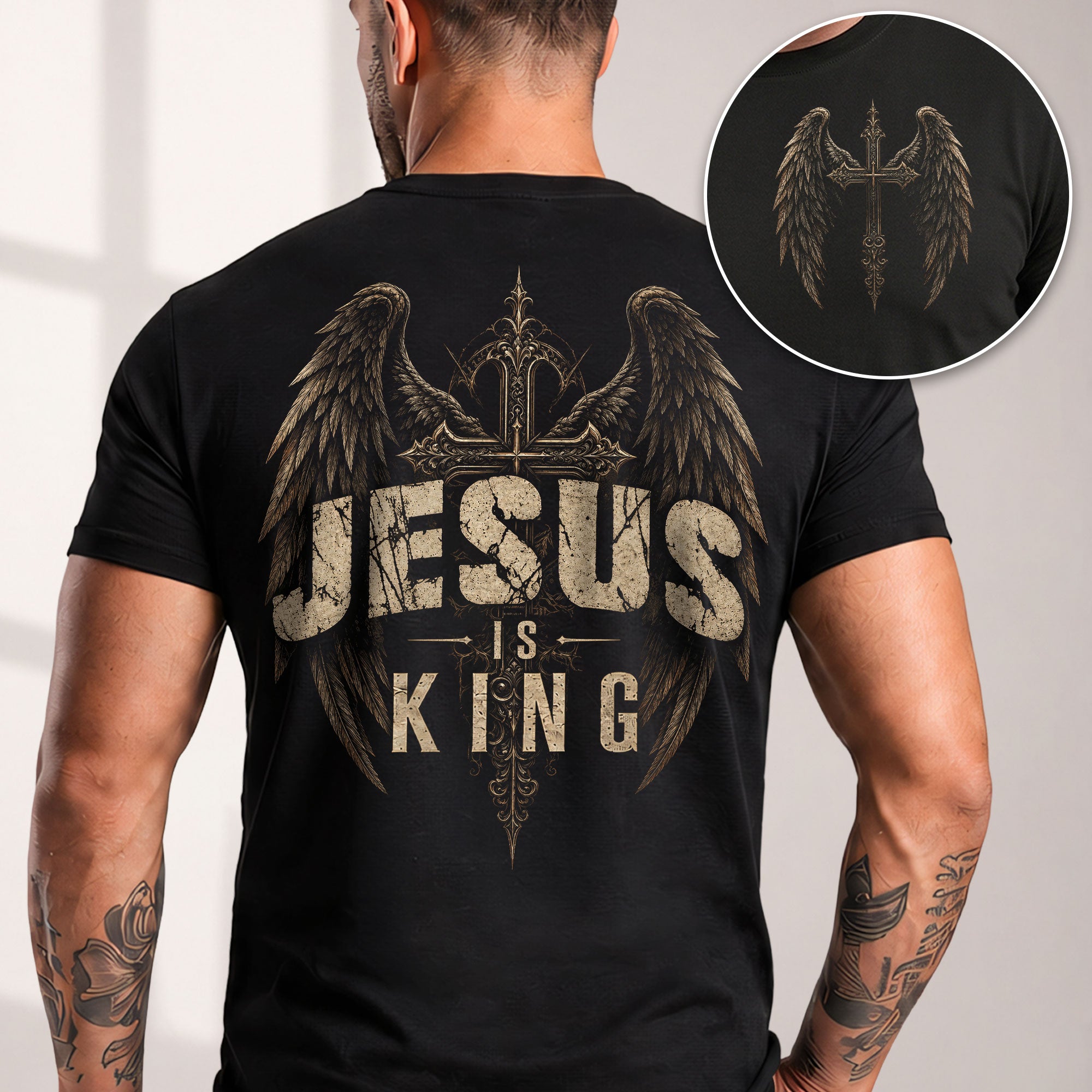 Jesus Is King T Shirt Christian Angel Wings Cross Religious Apparel Tee Top Unisex