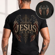 Jesus Is King T Shirt American Flag Cross Angel Wings Religious Apparel Tee Top Unisex