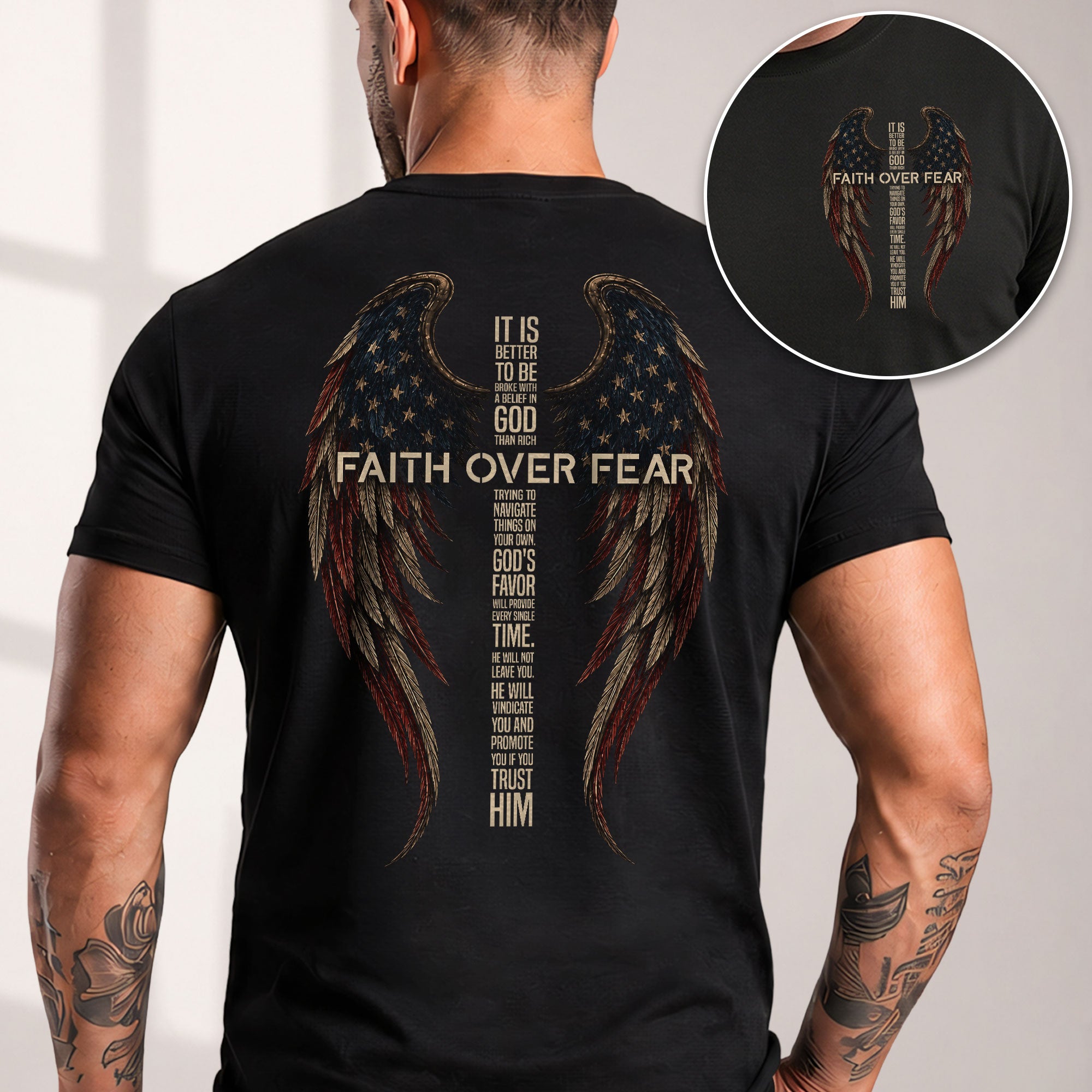 Faith Over Fear Angel Wings T-Shirt Christian Inspirational Religious Graphic Tee - Rust Field Wear