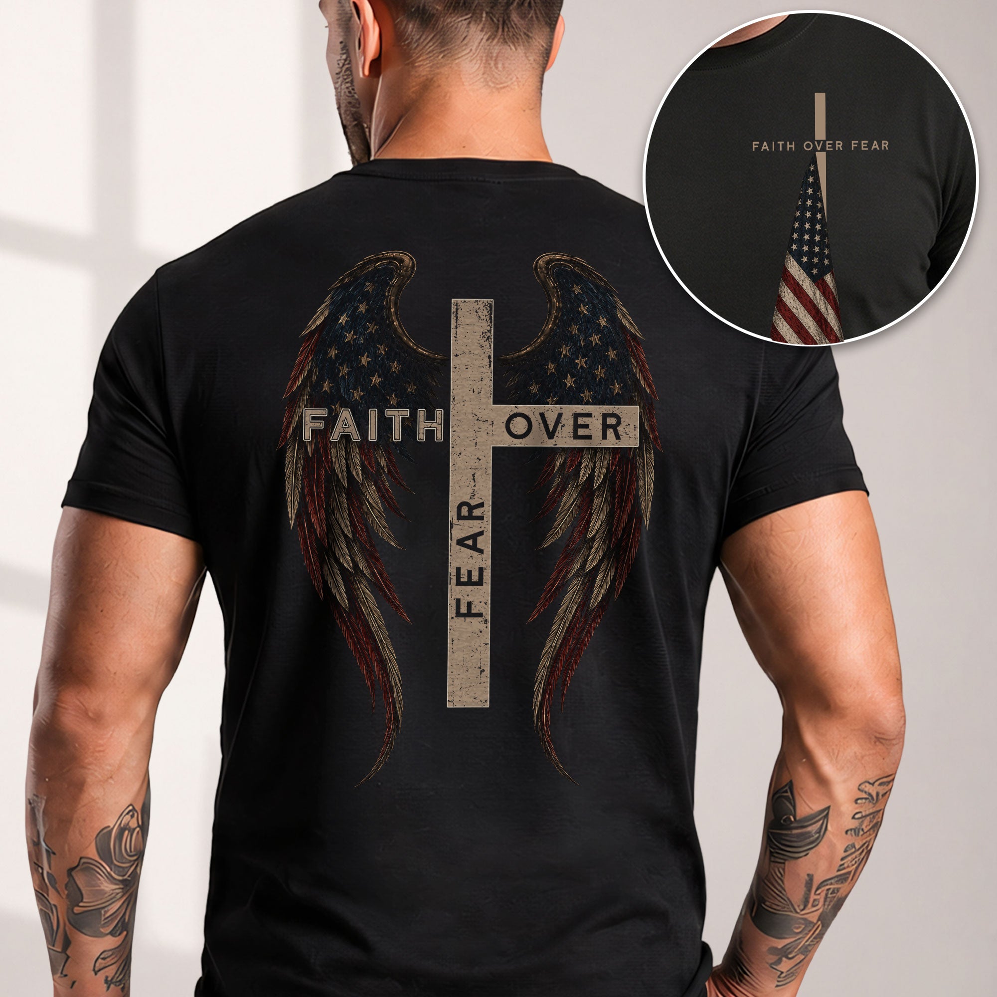 Faith Over Fear Cross Wings Christian T-Shirt Religious Inspirational Faith-Based Tee - Rust Field Wear