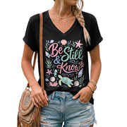 Be Still And Know Sea Turtle Ocean Psalm 46 10 Graphic Christian V Neck Shirt Women