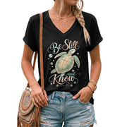 Be Still And Know Sea Turtle Cross Shell Psalm 46 10 Christian V Neck Shirt Women