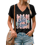 Be Still And Know Pink Stripes Seashells Psalm 46 10 Christian V Neck Shirt Women