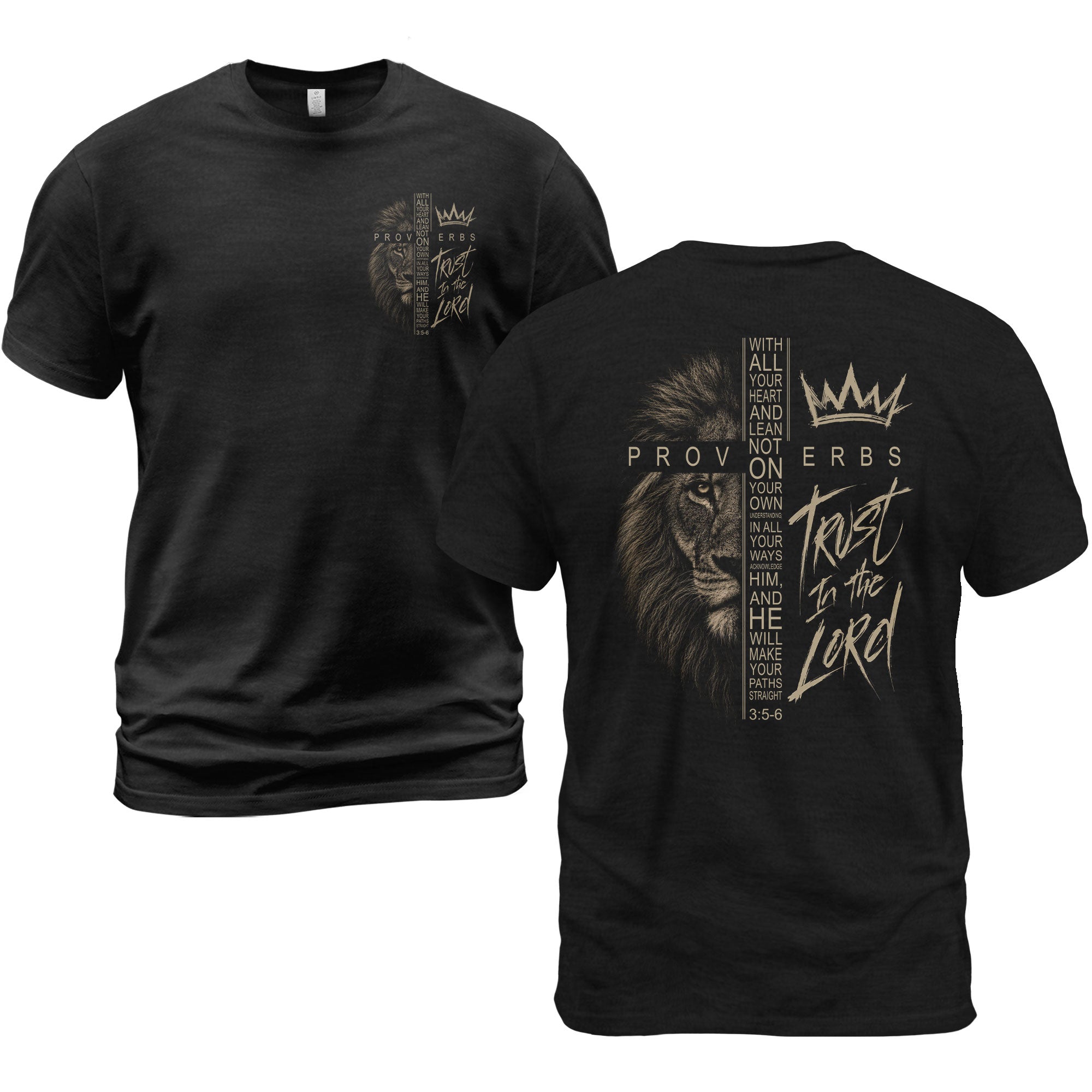 Trust In The Lord Proverbs 3:5-6 Christian Shirt Lion Faith Scripture Graphic Tee
