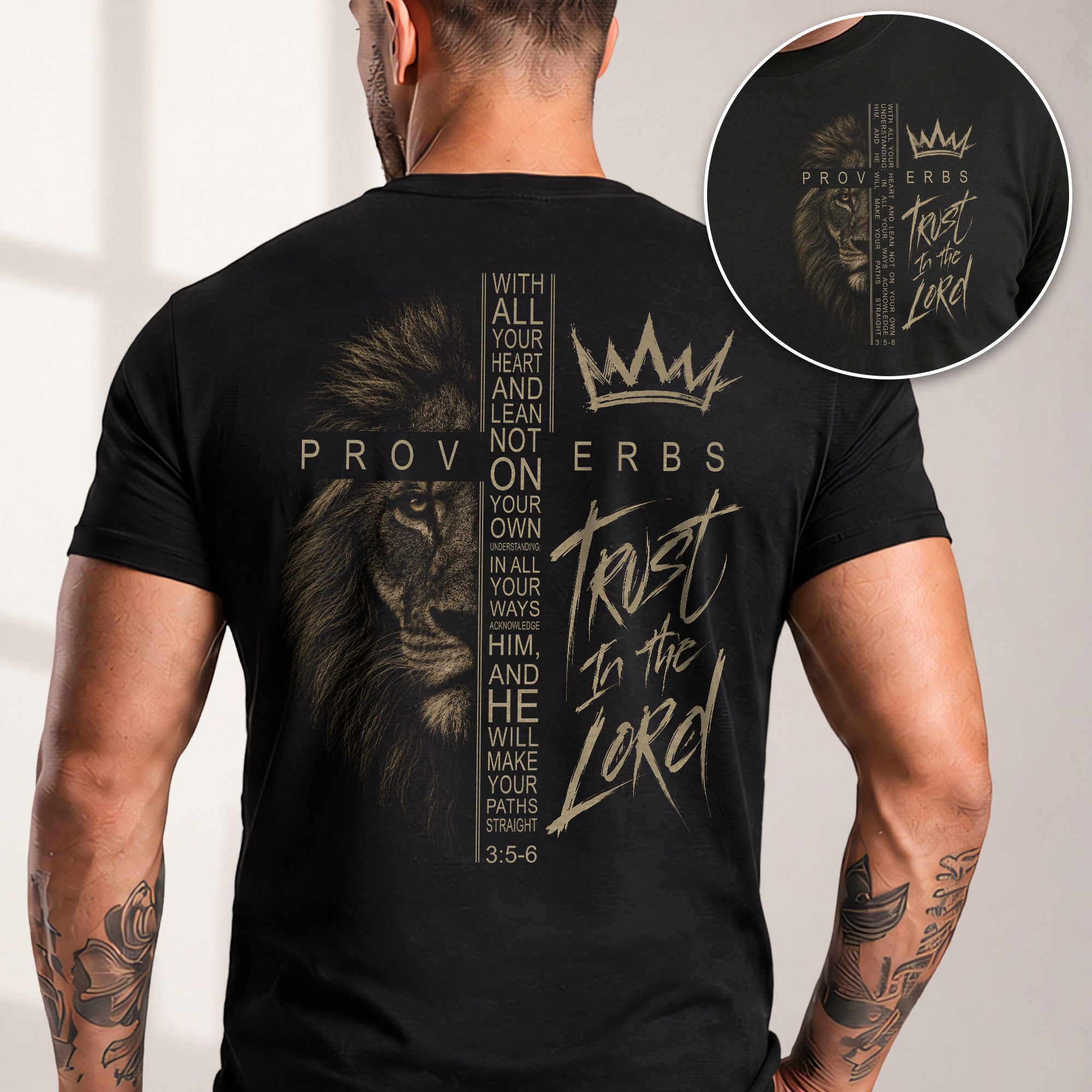 Trust In The Lord Proverbs 3:5-6 Christian Shirt Lion Faith Scripture Graphic Tee - Rust Field Wear