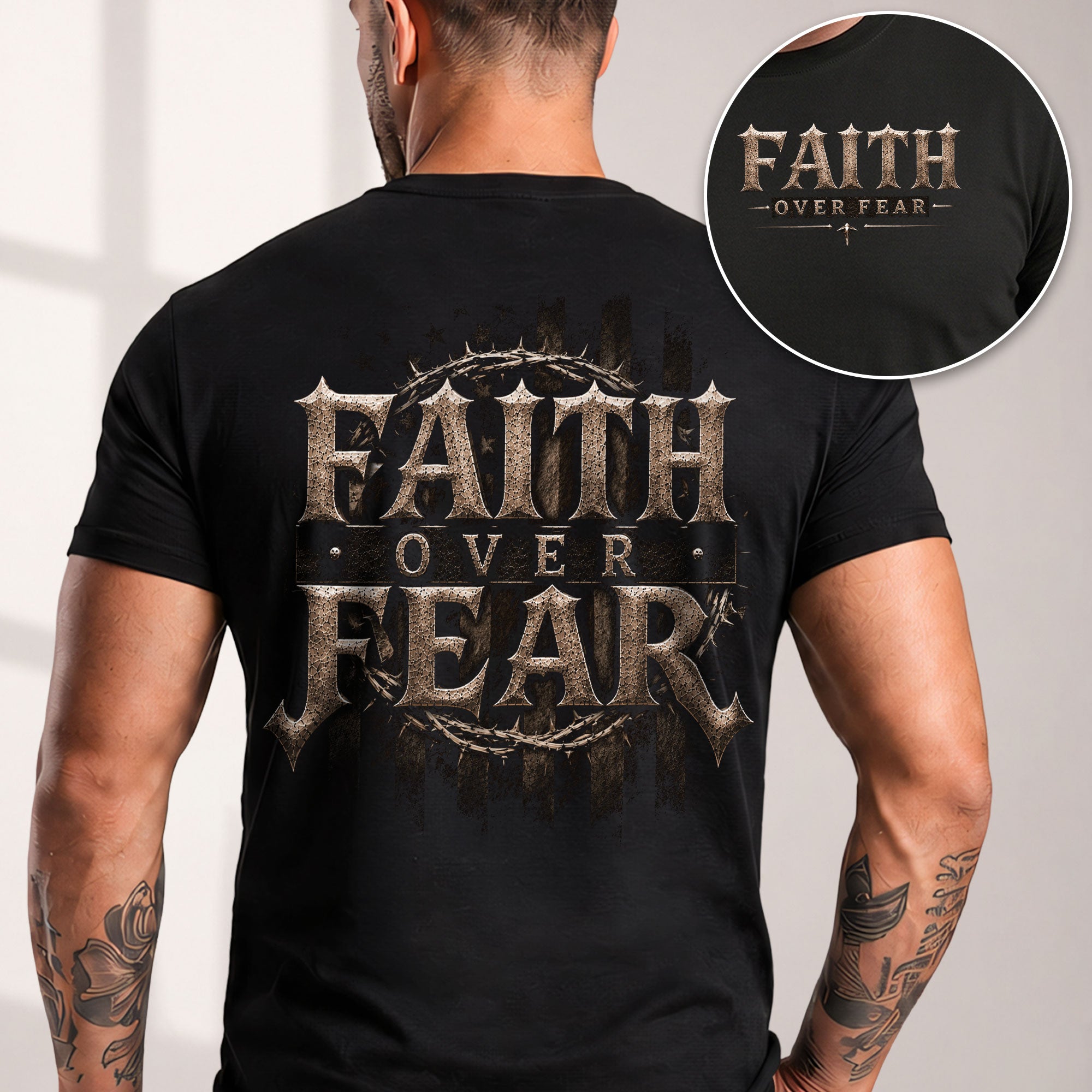 Faith Over Fear Crown of Thorns Christian Graphic T-Shirt Unisex Casual Apparel Top