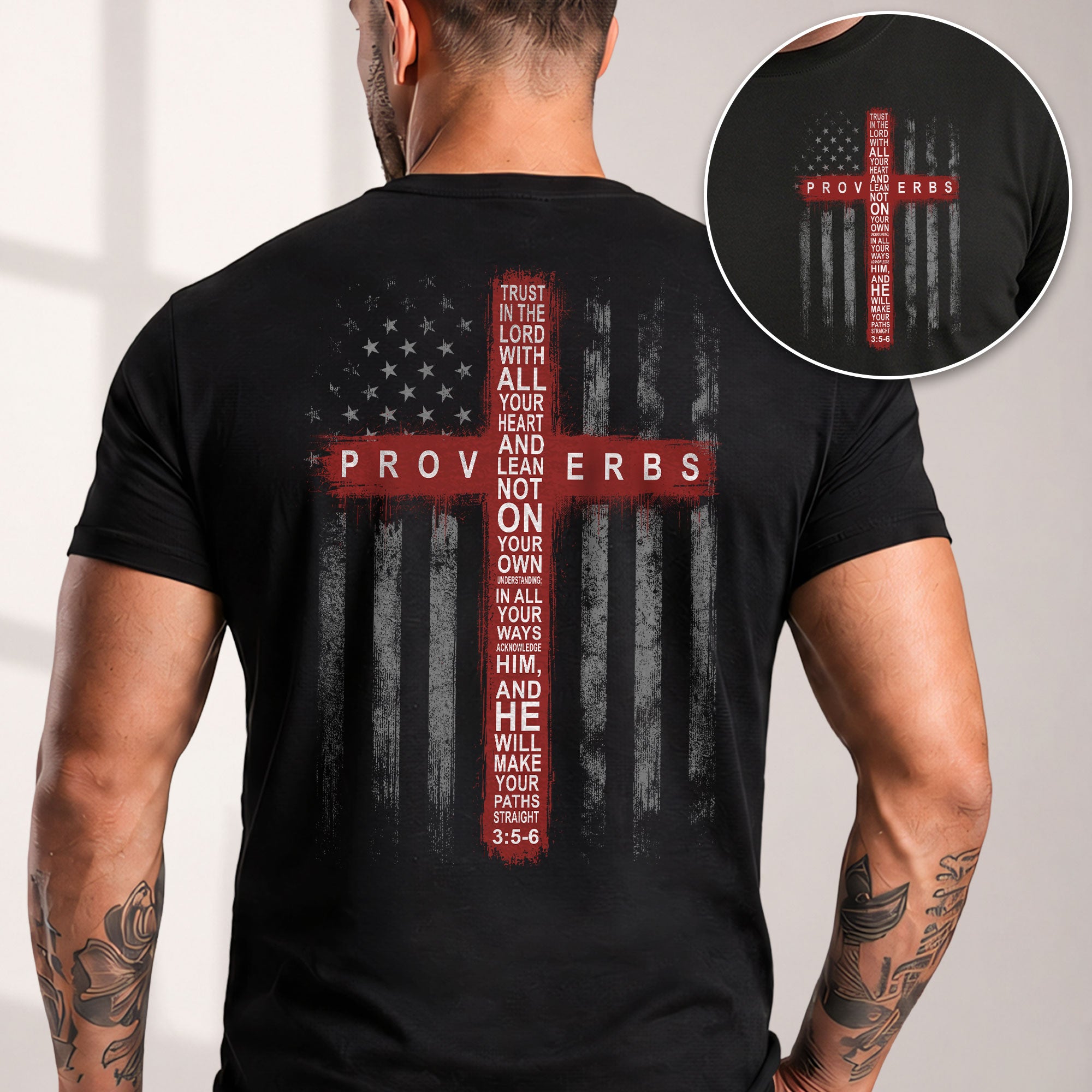Trust In The Lord Proverbs 3 5 6 Christian Shirt Patriotic American Flag Cross T-Shirt - Rust Field Wear
