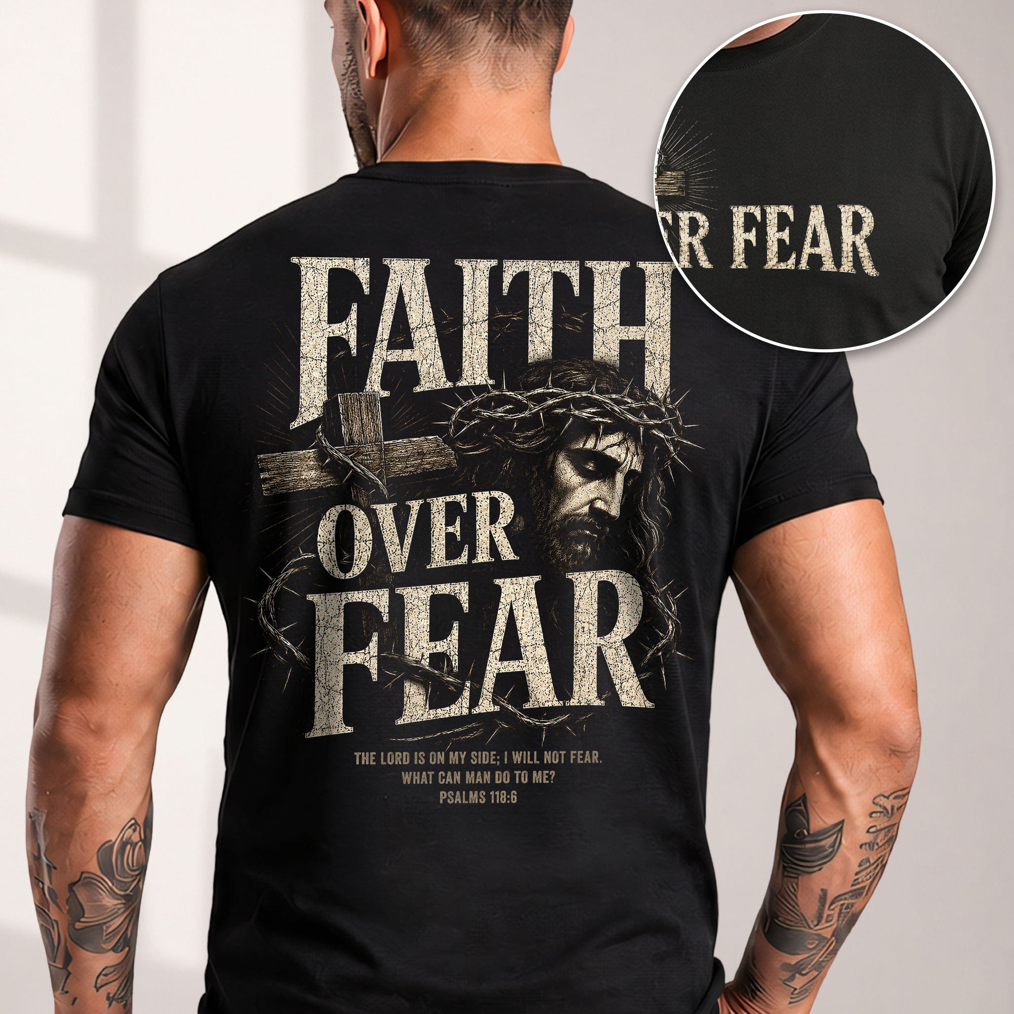 Inspirational Christian T-Shirt Faith Over Fear Jesus Cross Casual Cotton Shirt
