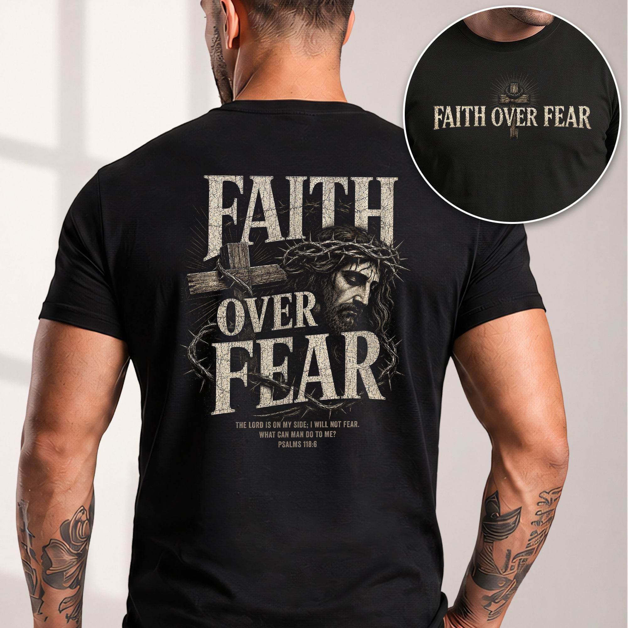 Inspirational Christian T-Shirt Faith Over Fear Jesus Cross Casual Cotton Shirt - Rust Field Wear